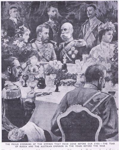 Tsaar van Rusland en de Oostenrijkse keizer op een banket voor de oorlog door Charles Mills Sheldon